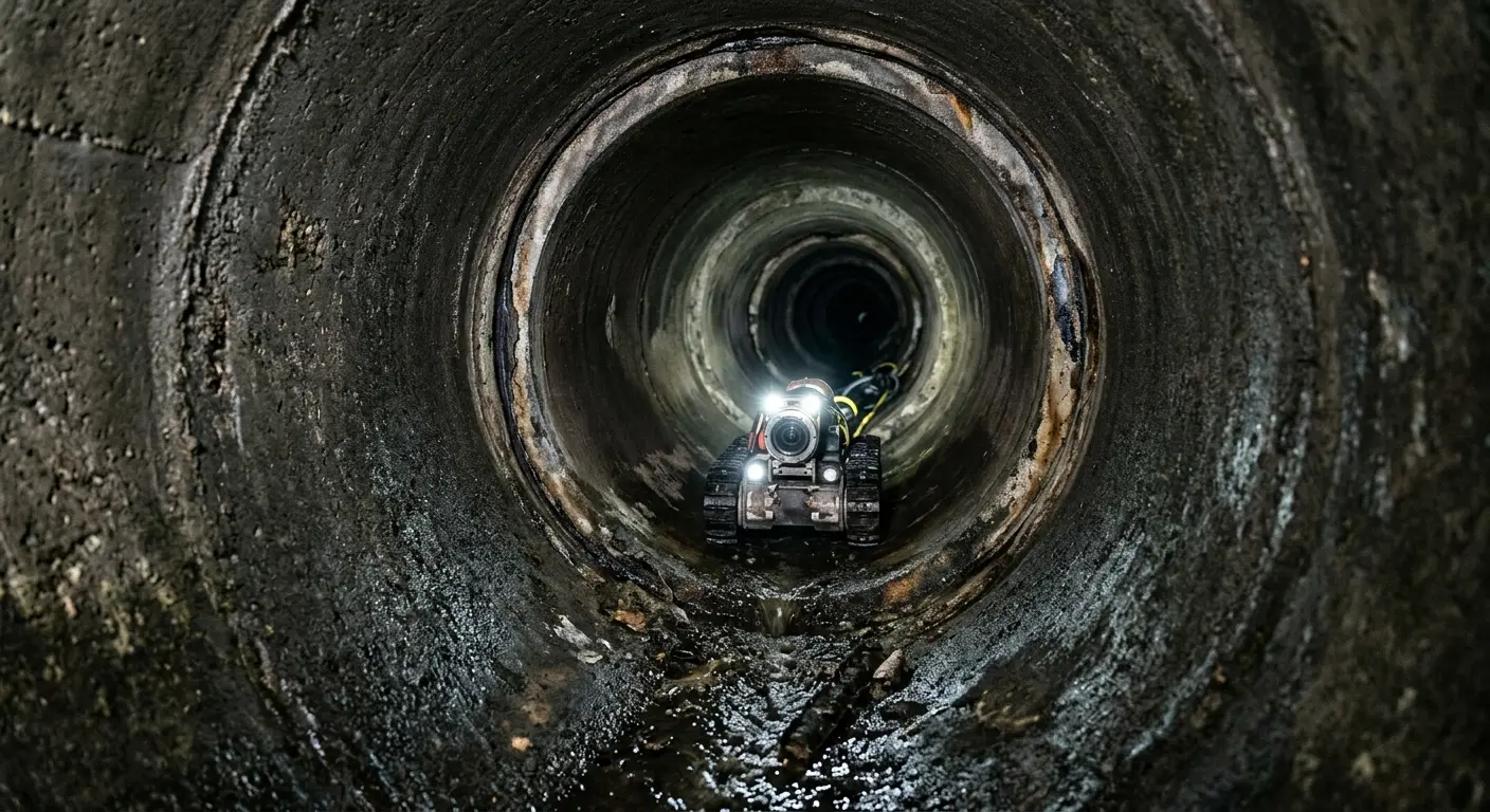 Robotic sewer camera inspecting pipe interior for Drain Snake Service in Harvard